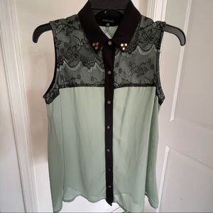 Black & Green Button Lace Top